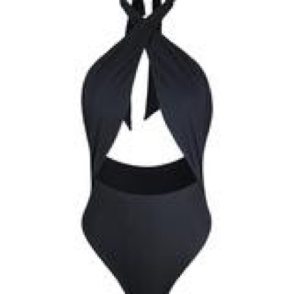 Size Small - Same Swim - Cher Wrap One Piece Black Bathing Suit in Faux Suede